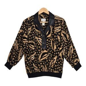 Vintage 80s Regal Fashions Animal Print Blouse M Black Gold Office Power Goth